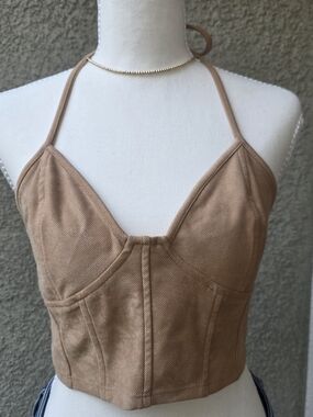 Women's Halter Corset Tank Top in Tan
